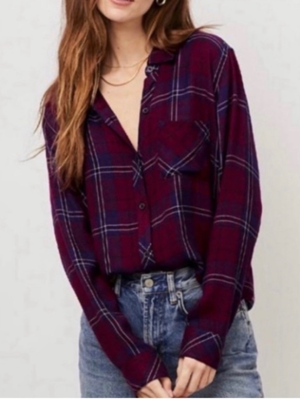 Rails Dylan button down in oxblood/navy red blue XS